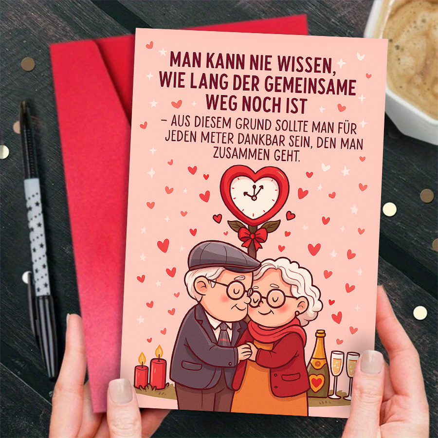 E-shop 1 Deutsche Romantische Gedenkkarte für Ältere Paare - Zweisprachige Englisch-Deutsche Liebesbotschaft, Ideal für Langjährige Partner,