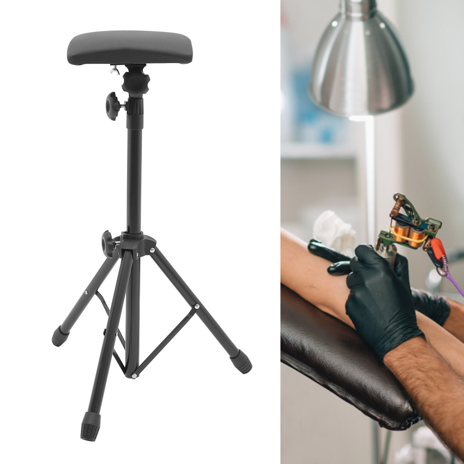 TEMU -bras de Tatouage Réglable avec Support, Inclinaison à 180°, Base Trépied Robuste, Hauteur de 30 à 50 Pouces, Accoudoir Pliant Portable avec