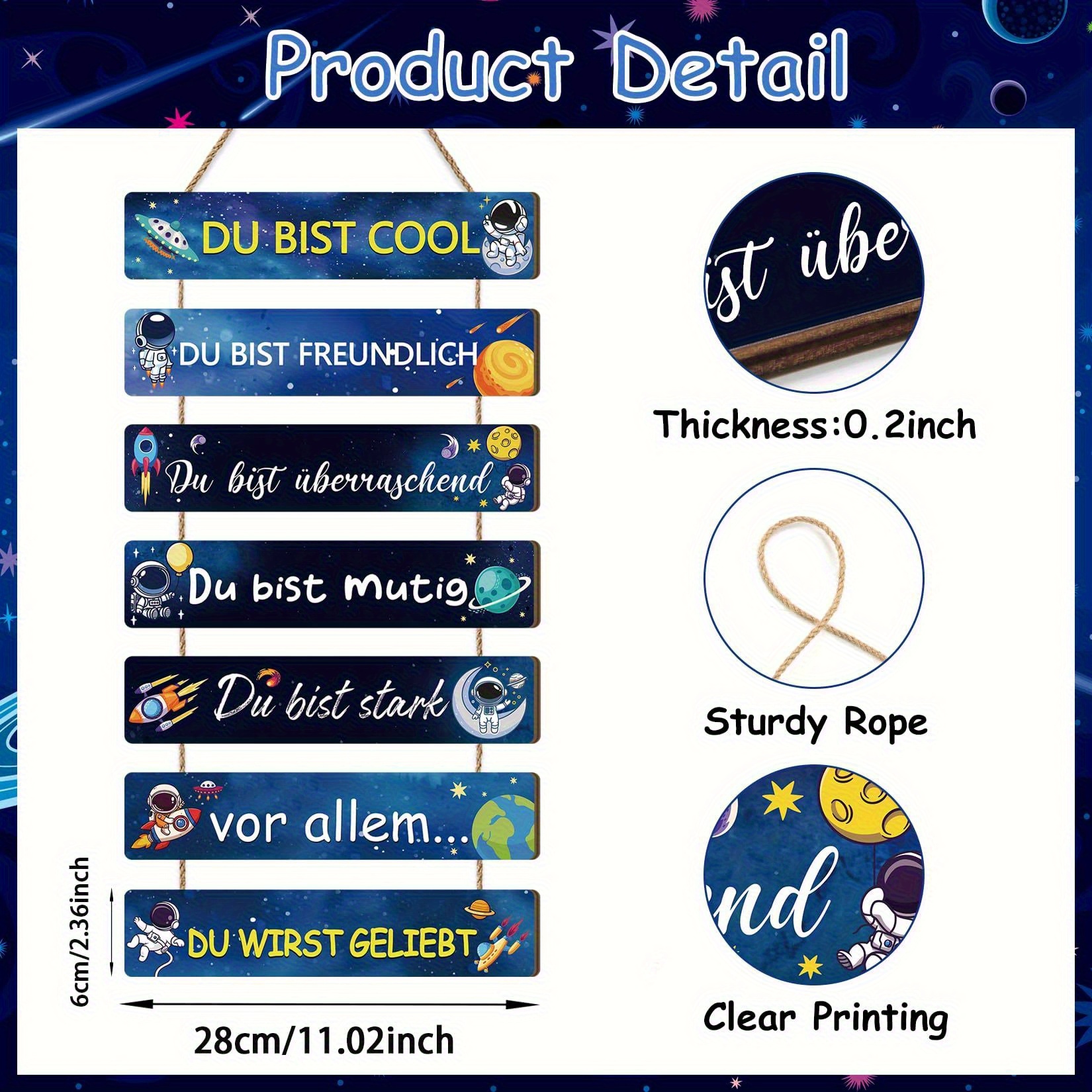 E-shop 2D Flach, 2D Flach 1 Stück Kinderzimmer Astronaut Wanddekoration - Holz Weltraum-Themen Wandkunst mit Inspirierenden Zitaten, Moderne