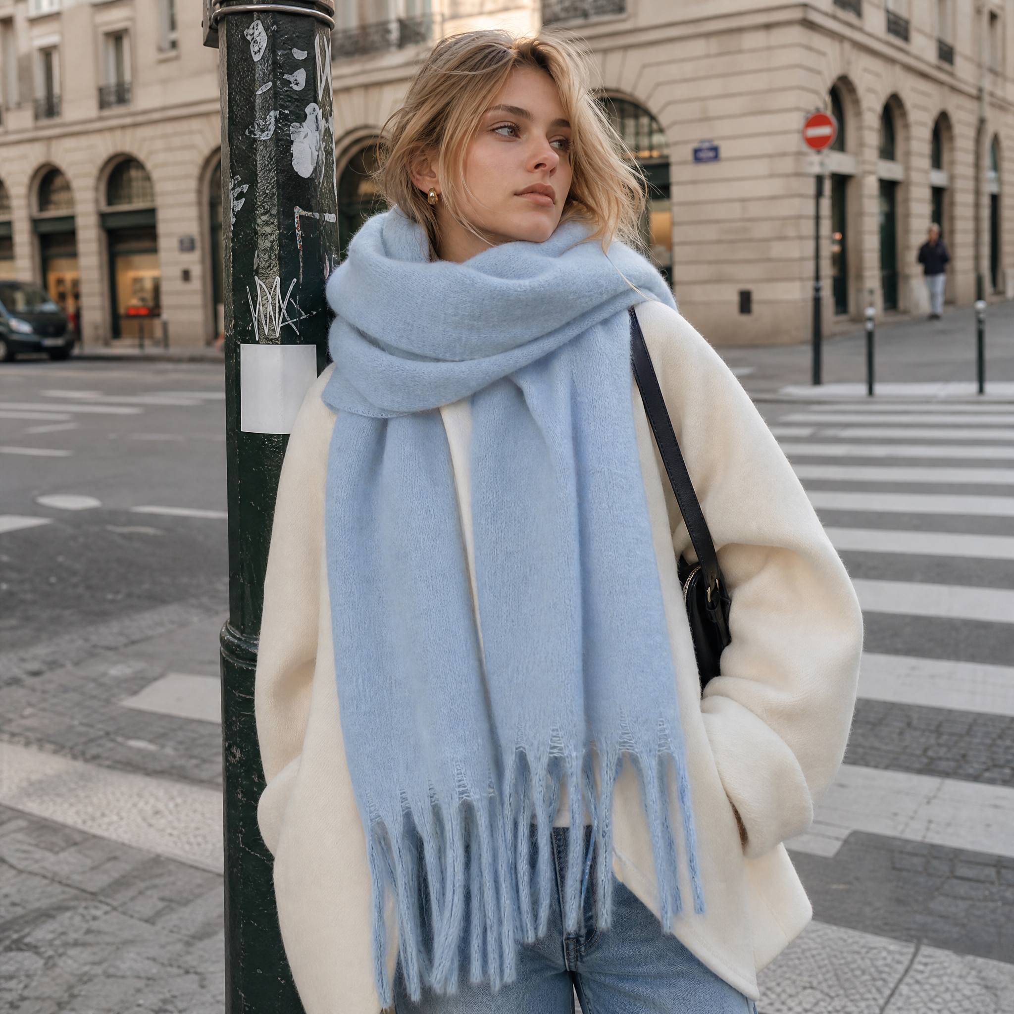 TEMU Women's Autumn Winter Solid Color Elegant Scarf, Warm And Skin-friendly Soft All-match Long Scarf, Essential For And Indoor Gatherings