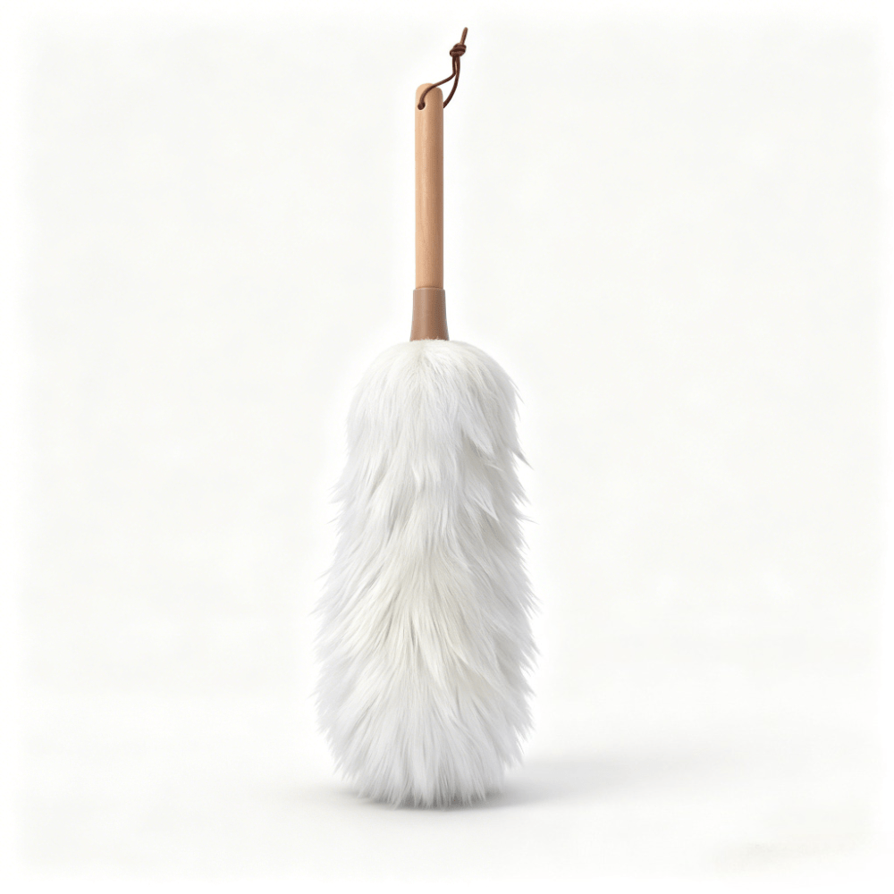 TEMU Soft Wool Dusting Brush, White Fluffy Lamb Wool Head With Natural Wood Handle, Piano Guitar Guzheng Furniture Cleaning Tool, Lifts Fine Dust