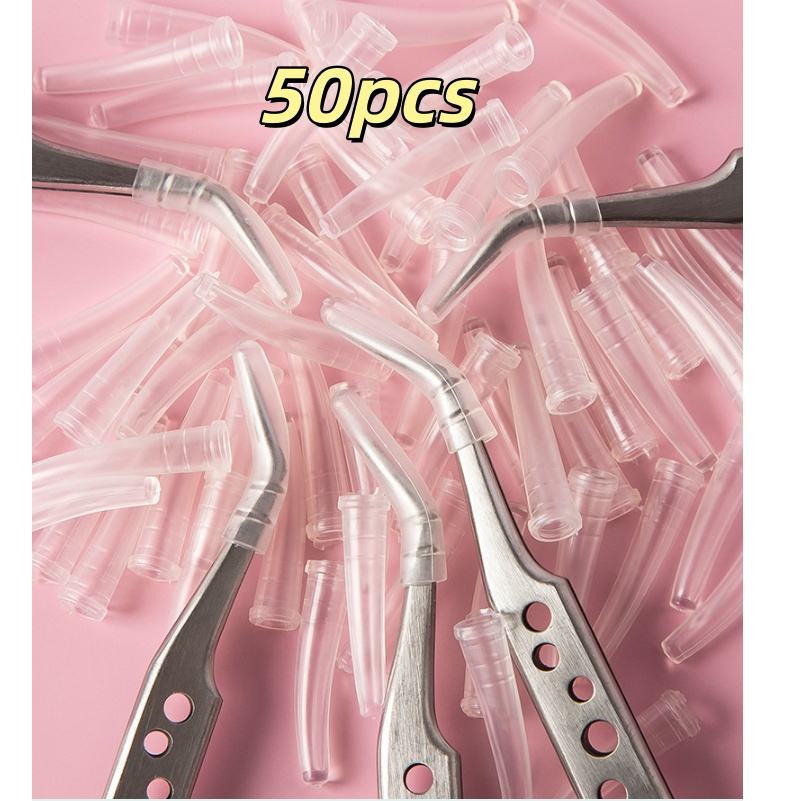TEMU 50 stuks PVC materiaal zachte rubberen tangbeschermhoesjes, beschermhoesjes voor wimpertangen. Geschikt voor gereedschappen met vormen zoals