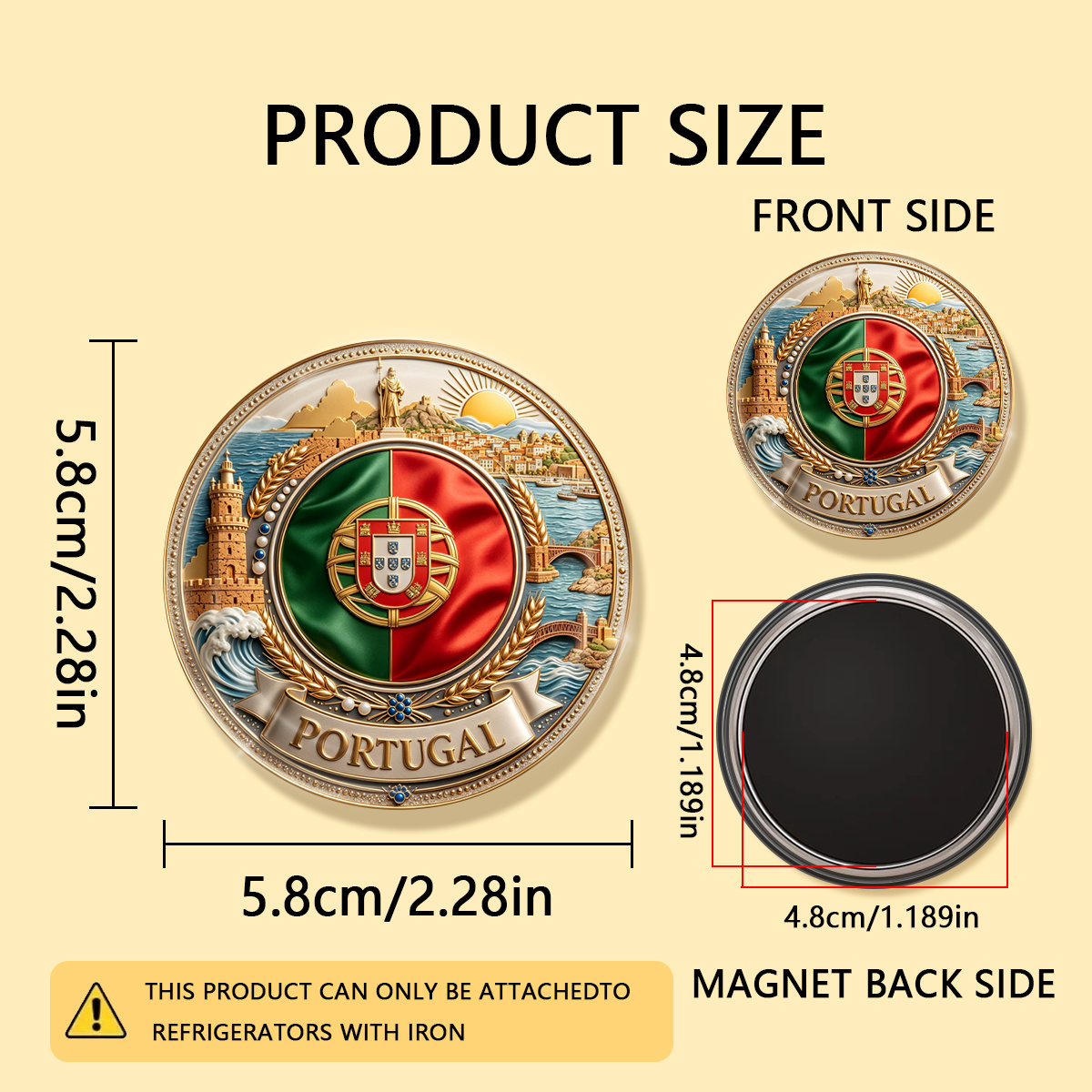 TEMU 1pc 2d Flat Portugal Durable Round Fridge Magnet, Suitable For Photos, Postcards, Etc. To , As A Kitchen Decoration., 2d Flat