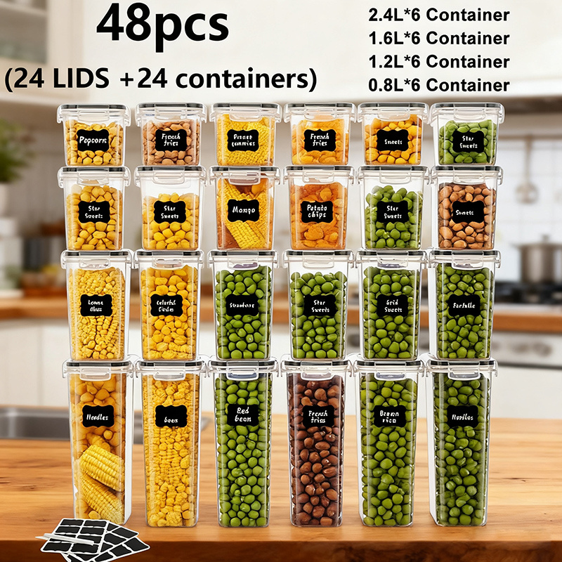 TEMU 48/60/72pcs Airtight Food Storage Containers, Sealing Jars, Large Storage Containers With Lids, For Kitchen And Pantry Organization, Leak-proof