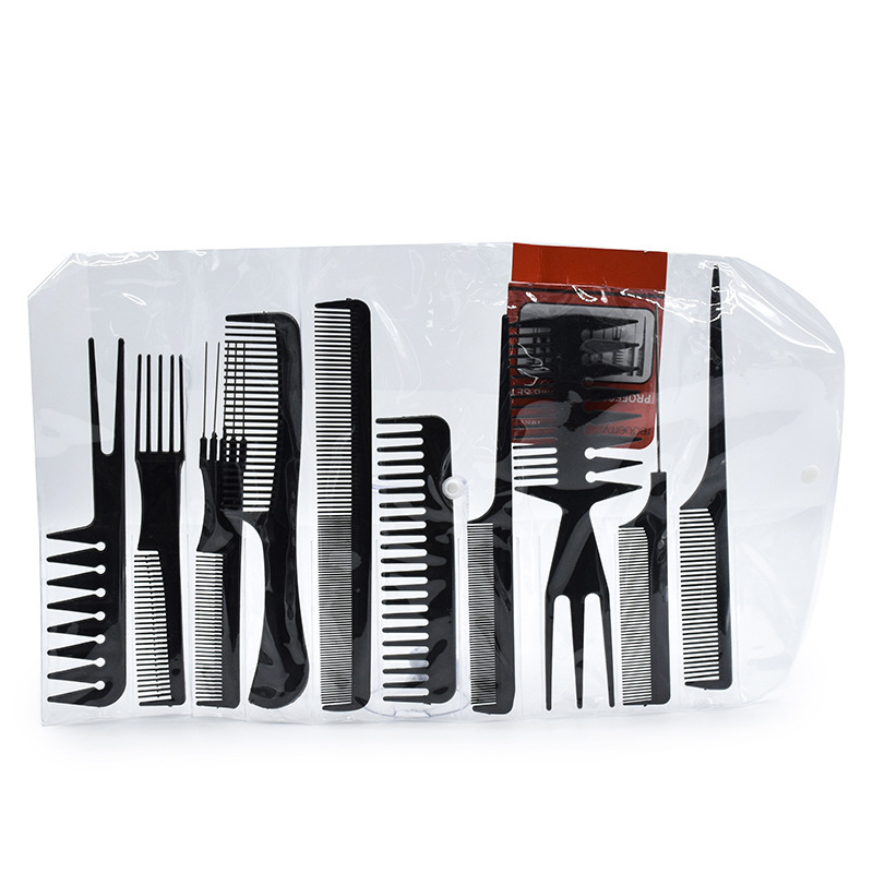 E-shop WANMEI 10-teiliges Haarschneide-Styling-Kamm-Set, professionelle antistatische Friseurkämme, schwarze Barber-Trainings-Schwanzkämme