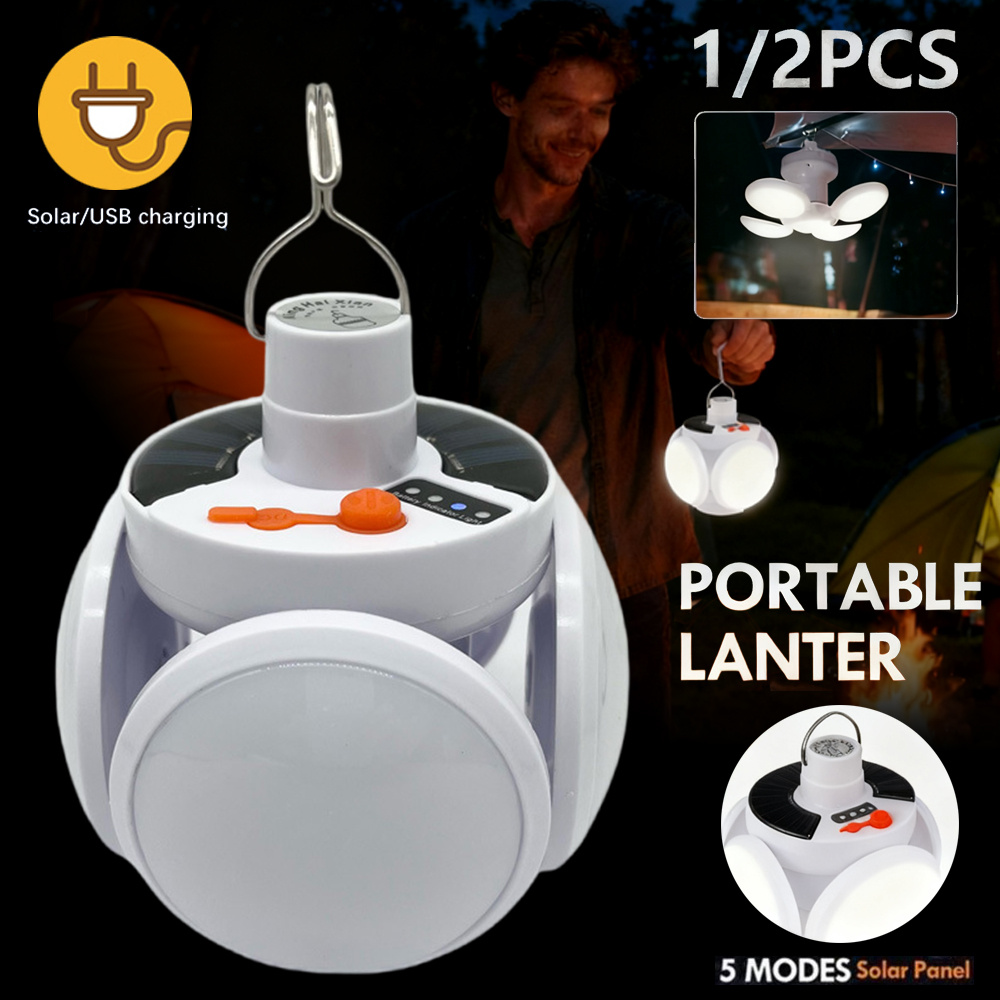 1/2 Stck Faltbares Ball Zelt Licht, Solar/USB Wiederaufladbare LED  Campinglampe, Tragbare Outdoor Lampe, 5 * Arbeitslampen mit * Design,  Leichte Kugel Glhbirnen Lichter, Batterielevel Anzeige, ...
