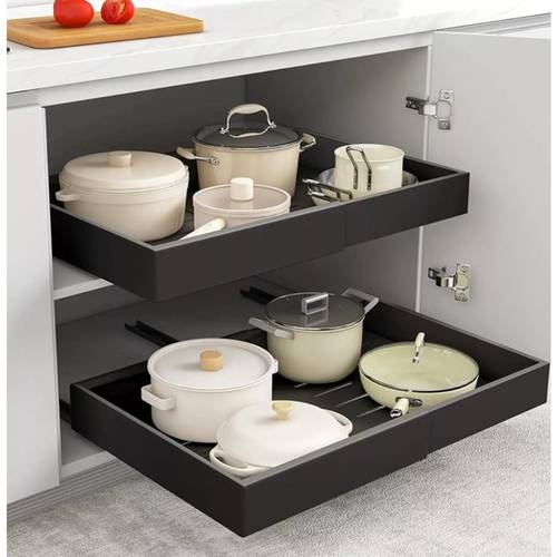 retractable drawer cabinet carbon steel material pull out cabinet organizer slide out drawer storage rack expandable kitchen black white product telescopic range 32 52cm