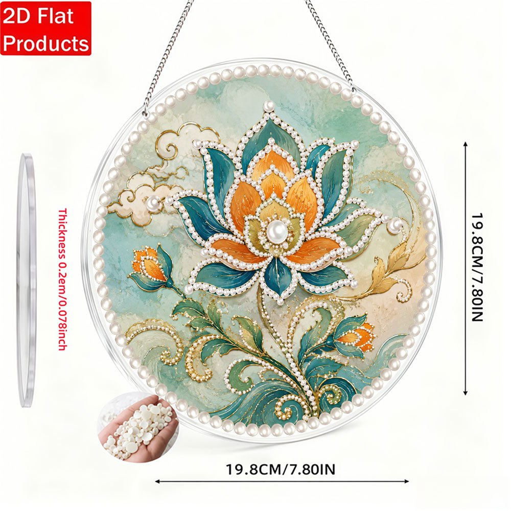DIY Acrylic Pearl Drill Pendant Kit, Chinese-Style Lotus Pattern