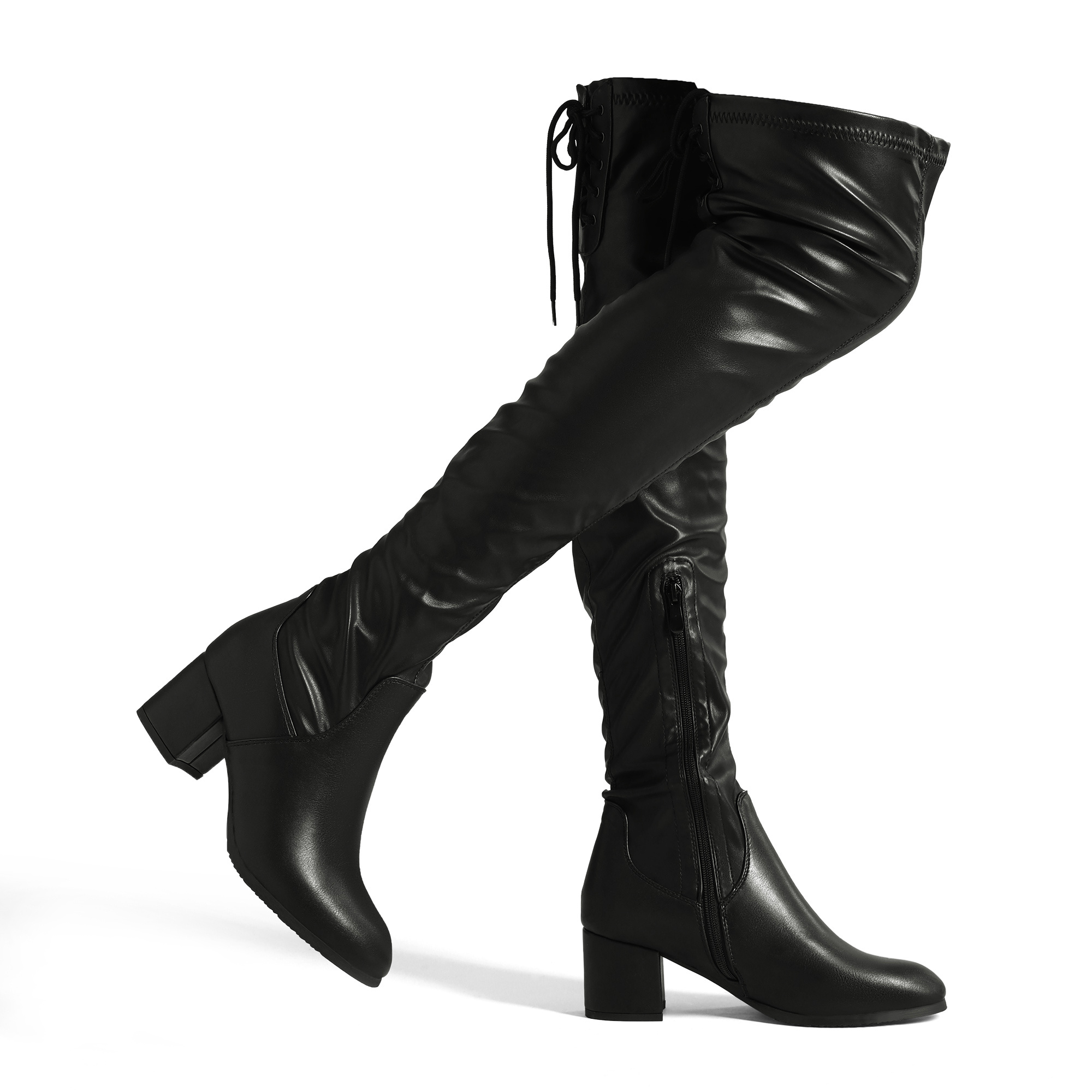 Image of Women's Lace-up Over The Knee Boots | Long Shaft With 2.2-inch Block Heel, Women Shoes