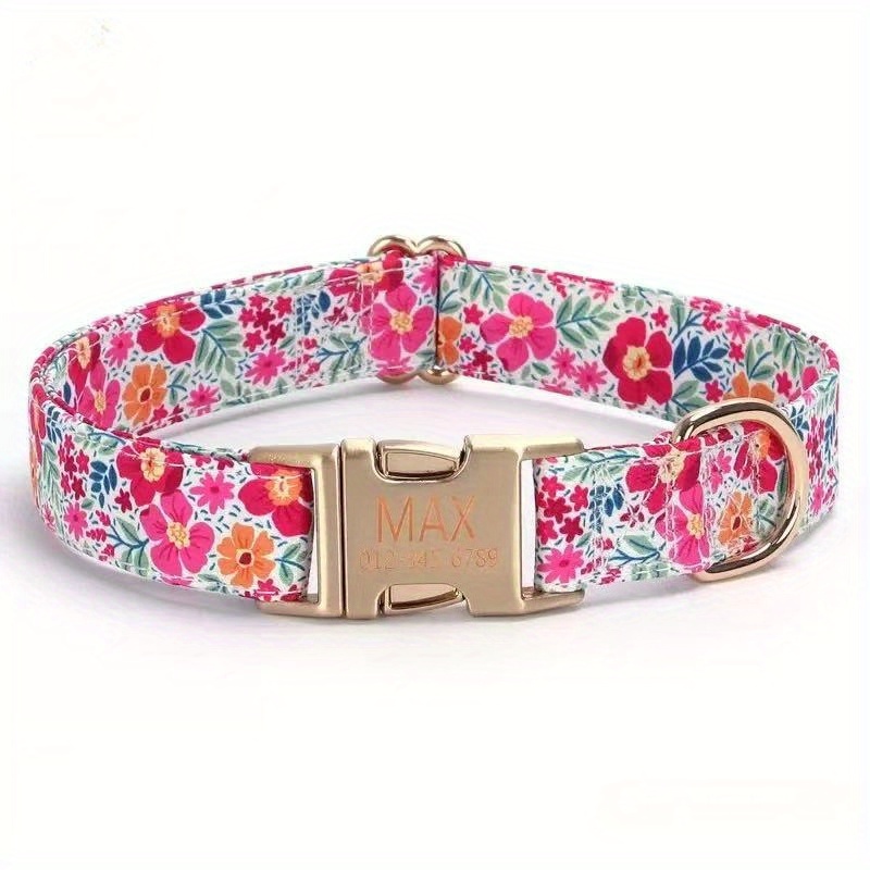 TEMU Personalized Dog Collars Custom Engraving And Phone Number Cute Floral Dog Collar Adjustable For Small, Medium, Large Dogs
