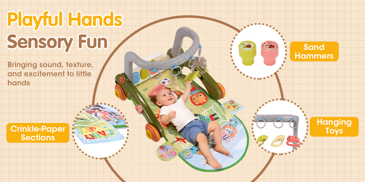 7-in-1 Baby Play Mat, Kick And Play Piano Gym with Portable Musical Toy, Adorable Animal-Themed Baby Play Gym, Tummy Time Mat Promote Motor Skills & Sensory Development Mat for Newborn Baby, Green, Blue, Pink, Yellow, Baby Play Mat Activity Center