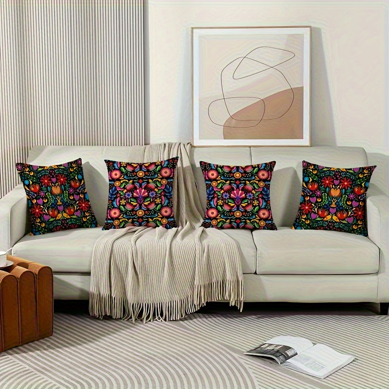4pcs set of soft polyester fabric pillows with dead flower and leaf pattern zipper closure machine washable suitable for   room bedroom   sofa bed car decoration double sided printing pillow core not included mothers day gi Product details 0