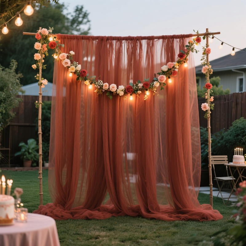 TEMU Lot de 2 toiles de fond de fête vintage en tulle rouge rouille, rideau voilage décoratif d'extérieur léger en de haute qualité, convient pour un