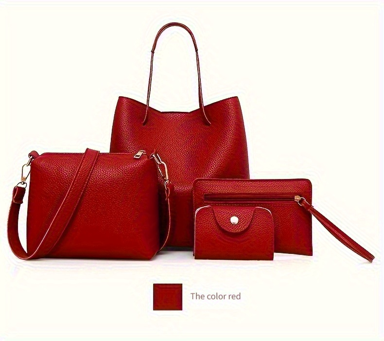 4pcs womens fashion crossbody bag set including handbag wallet card holder and bucket bag elegant shoulder backpack versatile tote with large capacity design ideal for travel work and casual use details 12