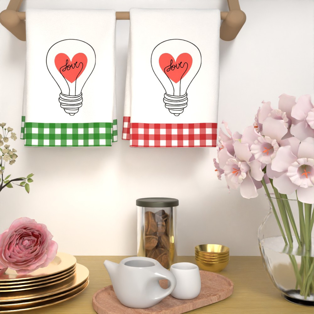 2pcs valentine s day heart bulb design kitchen towels - 45.72x66.04cm, super absorbent &  , soft polyester, ideal for kitchen, bathroom & more, perfect gift, bathroom towels|decorative towels|machine washable, dish towels details 3