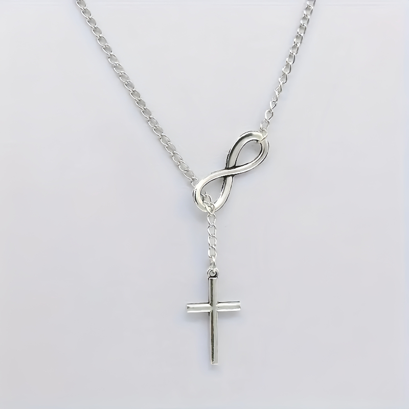 1 infinity symbol cross silvery necklace simple and high quality non allergenic and non fading suitable for daily wear party gifts men and women can wear Product details 0