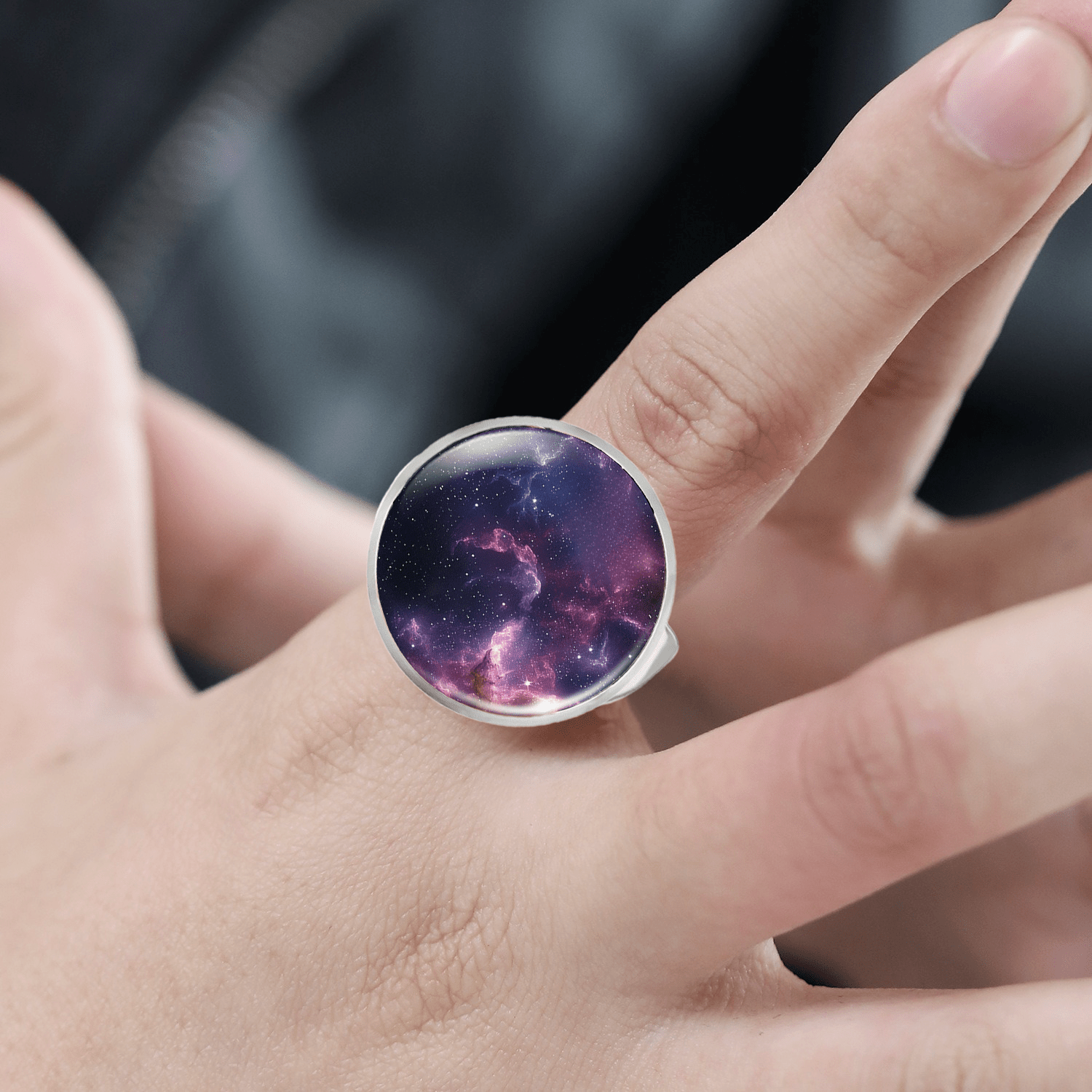 Adjustable White Ring with Universe Planets Design