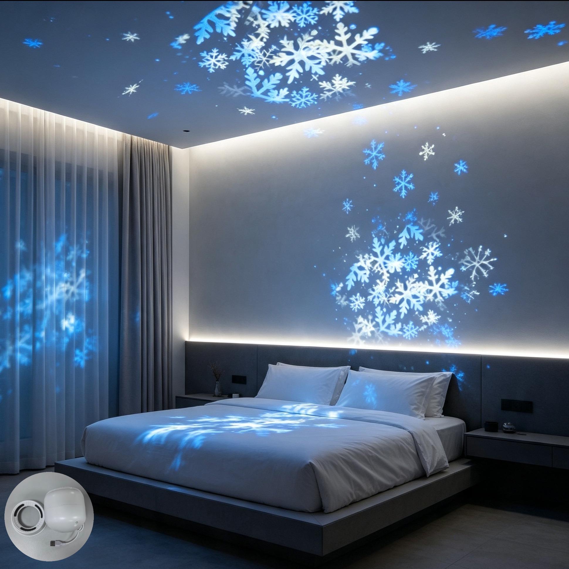 TEMU 1pc Usb Creative Snowflake Christmas Projector Night Light, 360° Rotating Dynamic Tabletop Ambient Lamp, Ambient Mood Light For Bedroom, Living