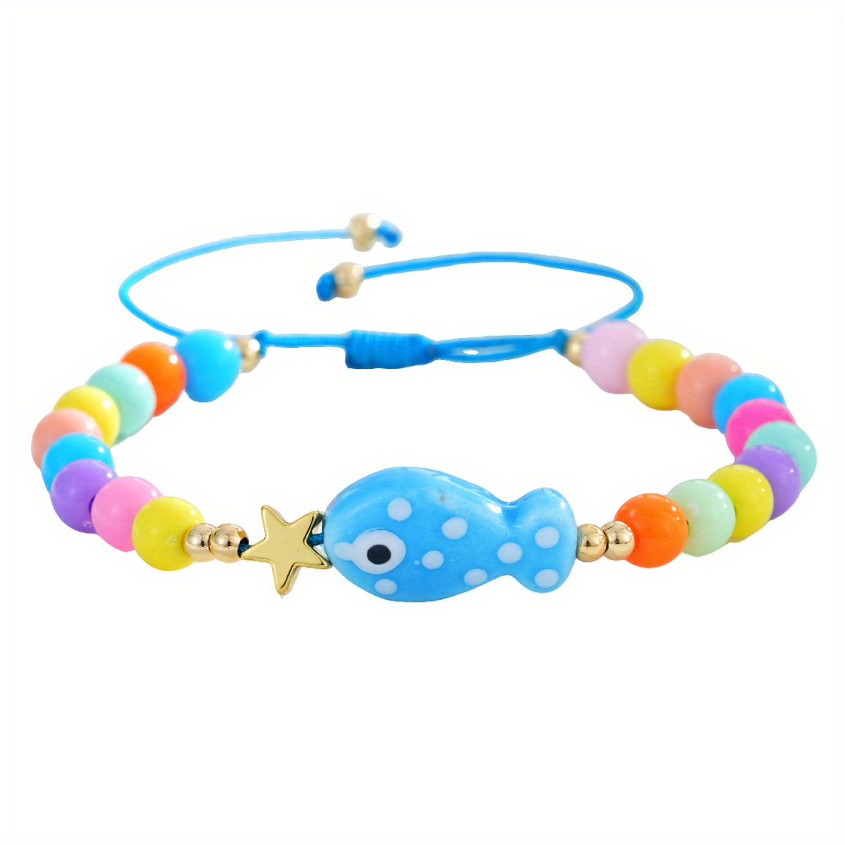 TEMU Ceramic Fish Bracelet - Random Color , 1pc Women's Fashion Bohemian Beach , Cute Ceramic Fish With Colorful Glass Beads, Suitable For Daily Wear