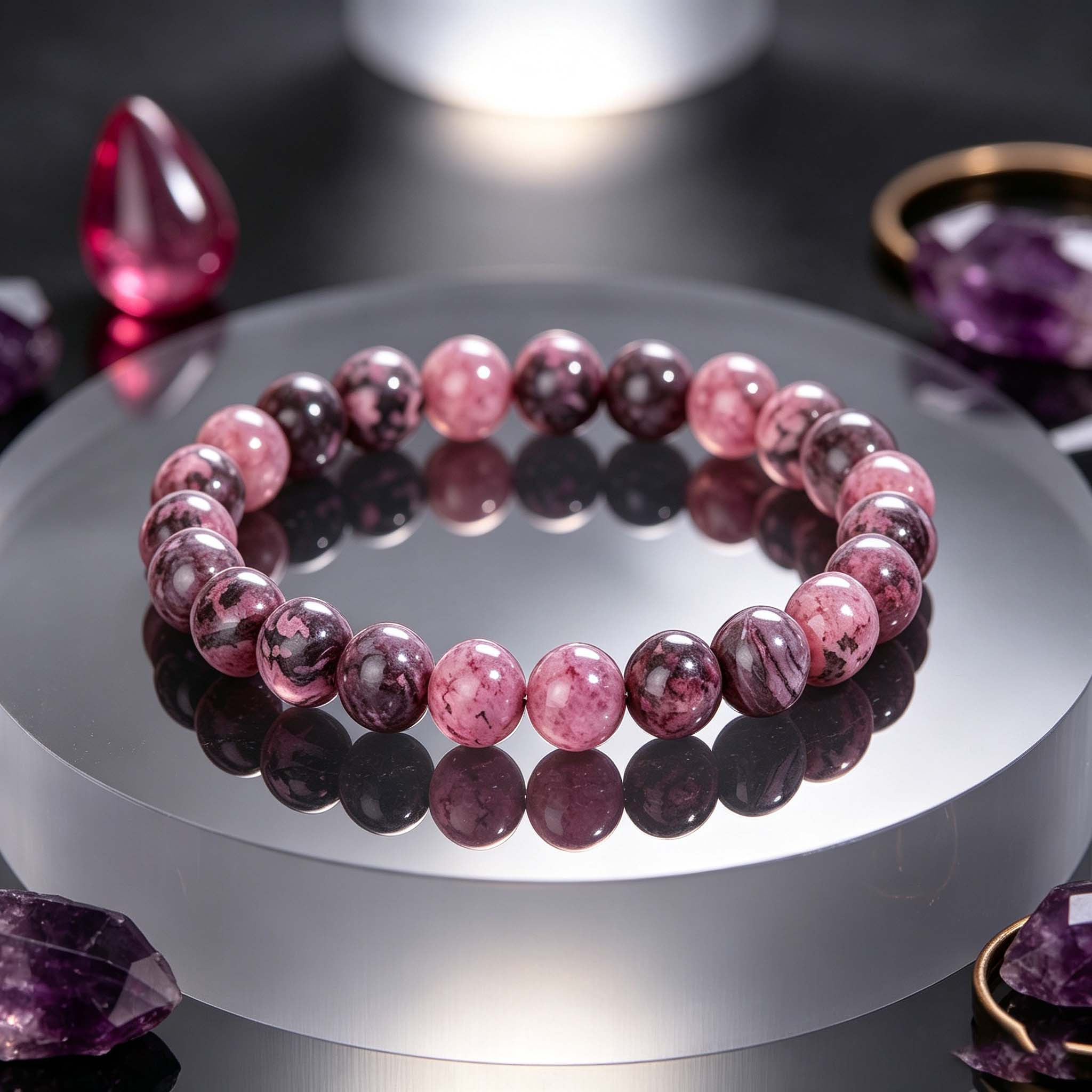 Natural Rhodonite Elastic Stretch Bracelet, Unisex