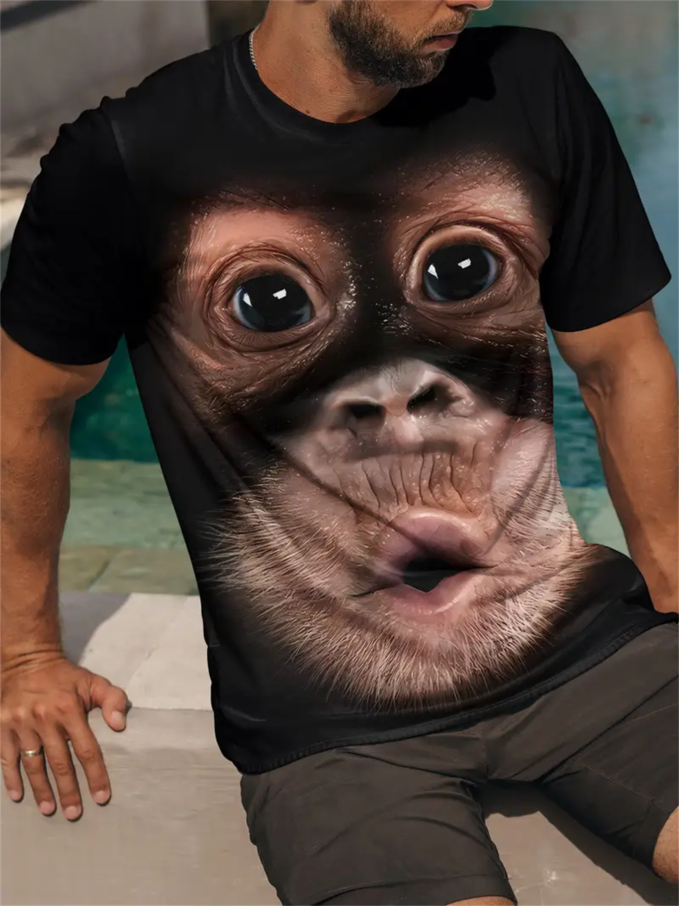 【SATIIIZ】Monkey Pigment Short-Sleeved T-Shirt T-Shirts 3D Men Summer Printed Animal Monkey T-Shirt Short