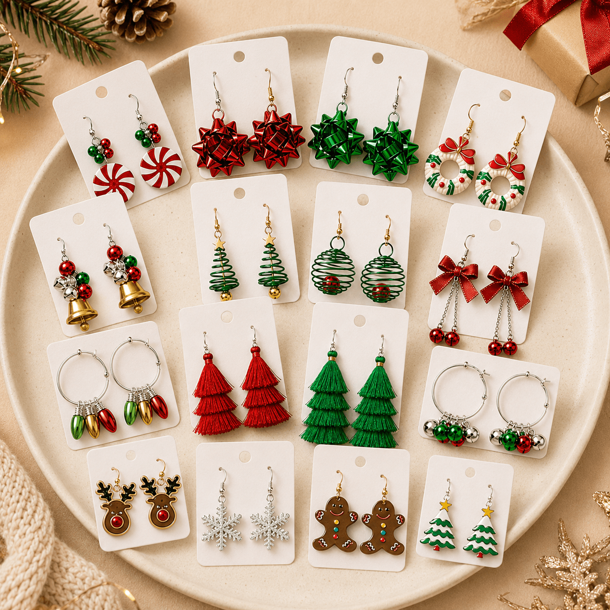 TEMU 30pcs/15 Pairs, Women's Christmas Earrings Set, Christmas Holiday Pendant Earrings, Christmas Tree Bow, Bell Snowflake Elements, Cute Christmas