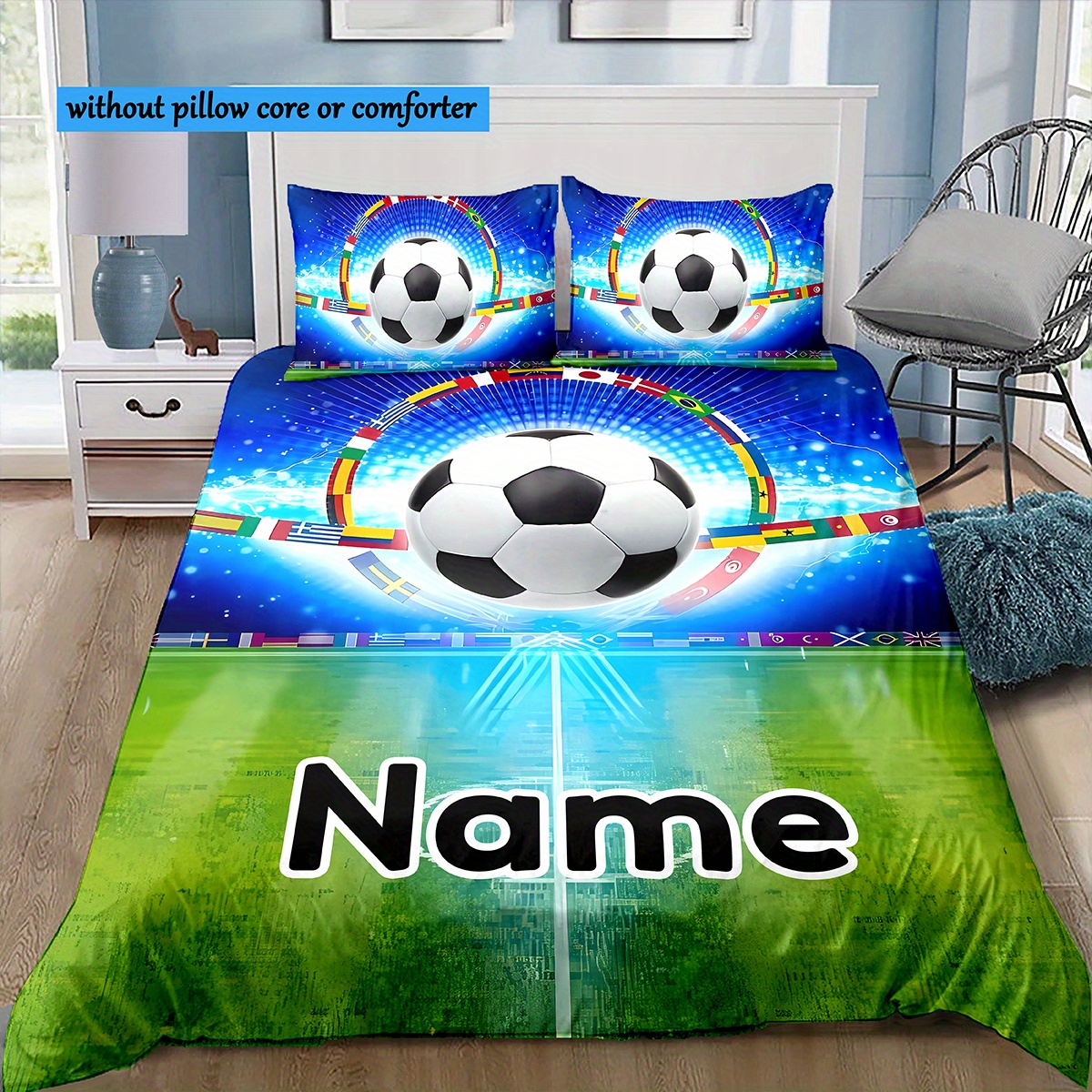 

Customizable Theme Bedding Set, 3d Name & Duvet 2 Pillowcases, , , Washable, Bedclothes, Personalized Set For Bedroom Decor, For Unique Halloween & Christmas