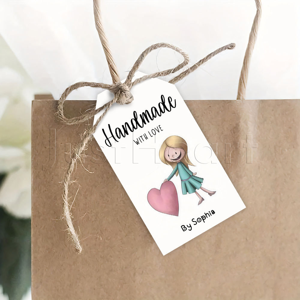 TEMU 48pcs/96pcs Custom Girl With Heart Gift Tags - Name/text Suitable For Handmade Crafts, Hemp Rope & Paper Tags With Girl & For Wedding Favors,