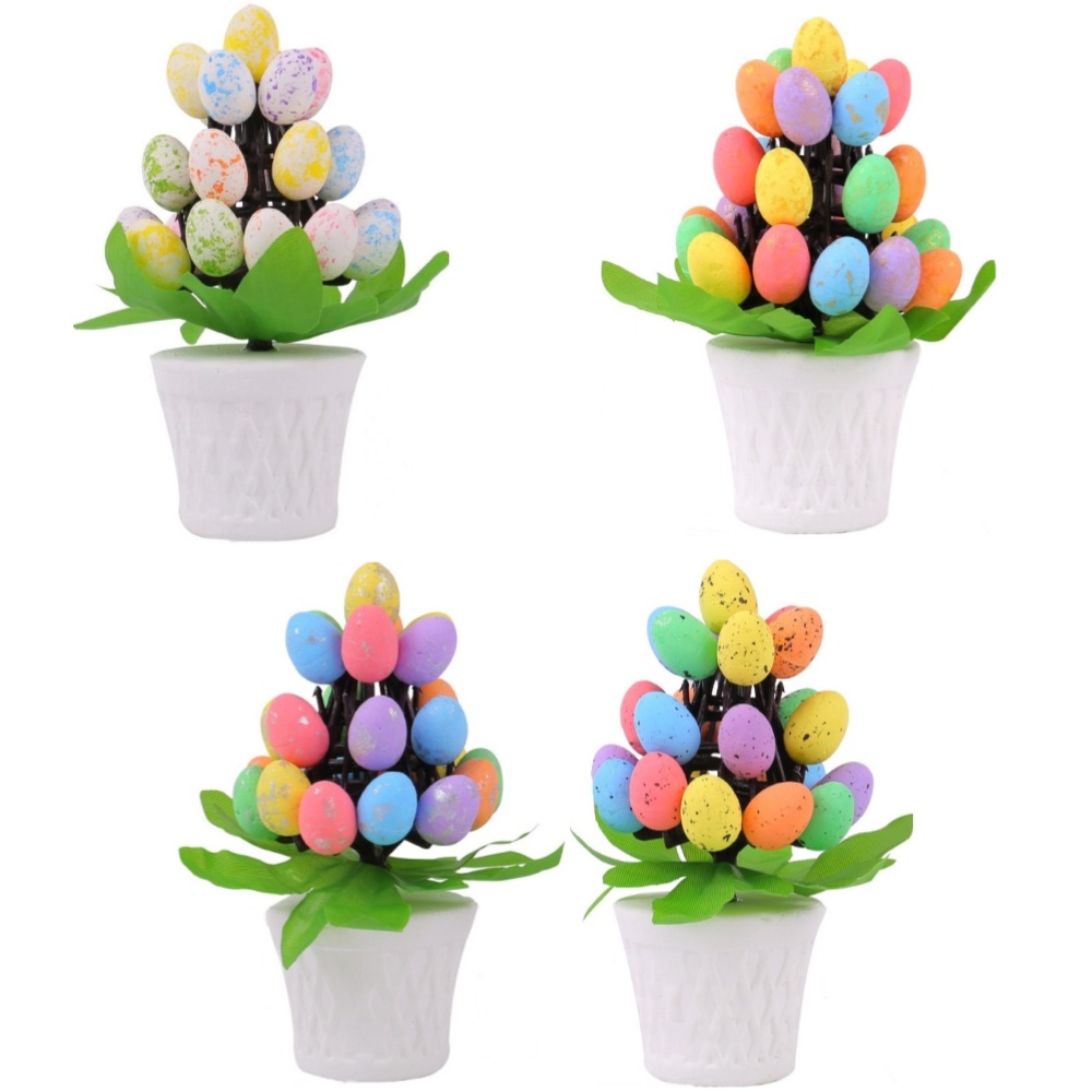 4pcs Artificial Eggs Flowers Potted Party Table Centerpieces Decorations Easter Party Supplies Decoration Festival Simulation Easter Eggs Spotted Egg Pot Garden Ornaments