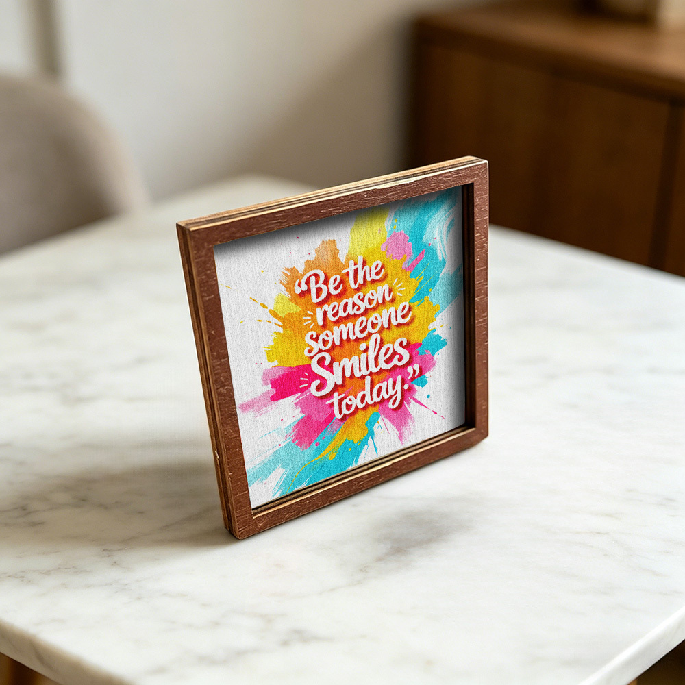 TEMU 1pc Hand-painted Style Inspirational Text Wooden Fridge Magnet, Square Design, Vibrant Colorful Artwork, To Kitchen Refrigerator, Ideal Gift,