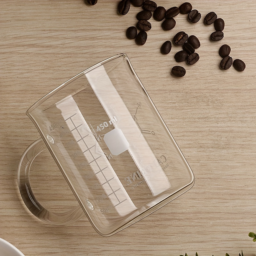 TEMU 1pc 450ml/15oz Design Borosilicate Glass Cup With Graduated - Ergonomic Handle, Measurement Marks, Ideal For Milk Drinks, Breakfast Mug |
