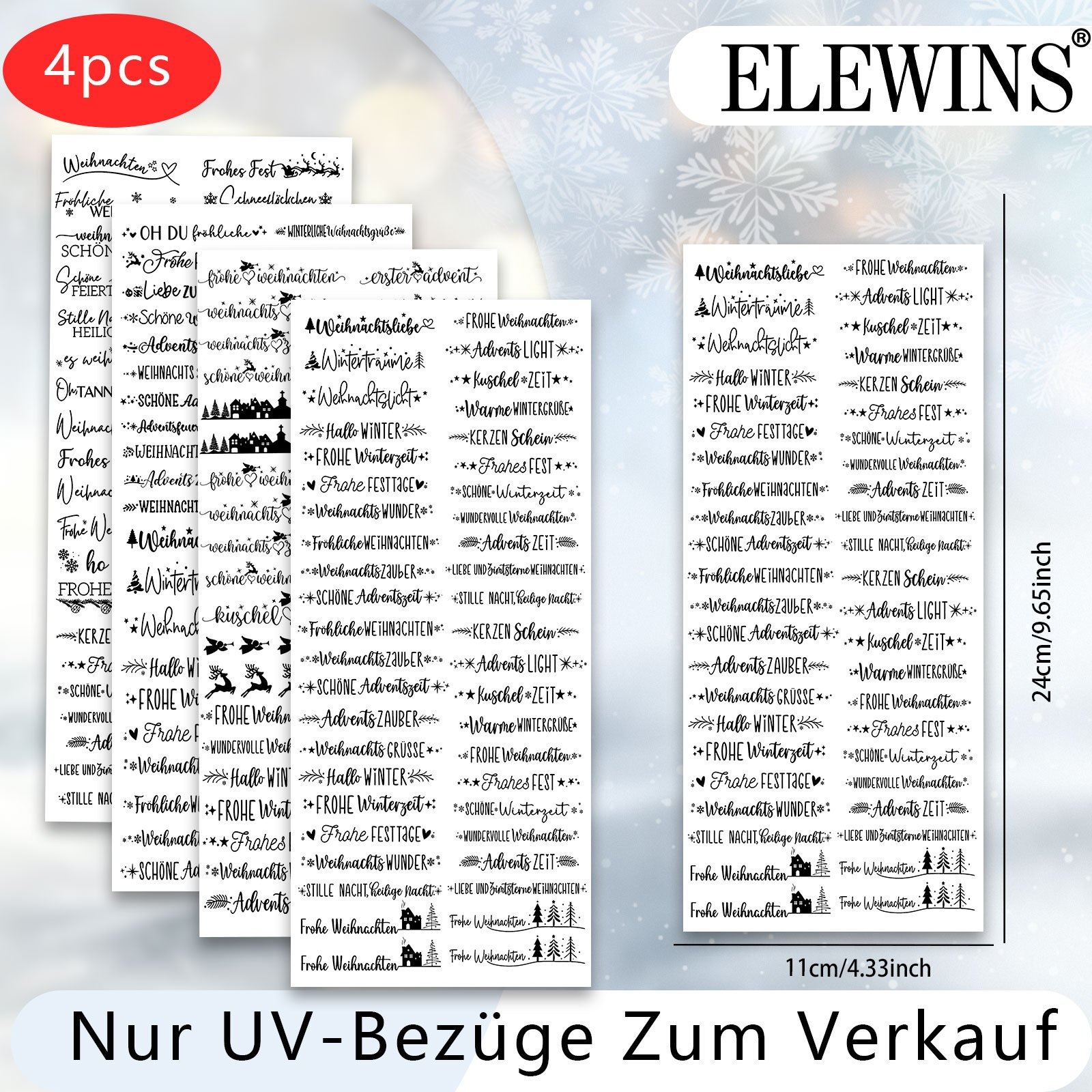 TEMU 4pcs German Christmas Quotes Transparent Rub-on Transfer Uv Dtf Set - Versatile & Durable Art Transfer For Furniture, Glass, Candles, Ceramics
