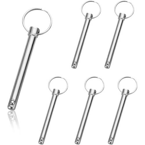 set of 6 quick release pins made of high carbon steel measuring 10mm by 45mm featuring a locking mechanism with a round ring design suitable for use in automotive and agricultural equipment