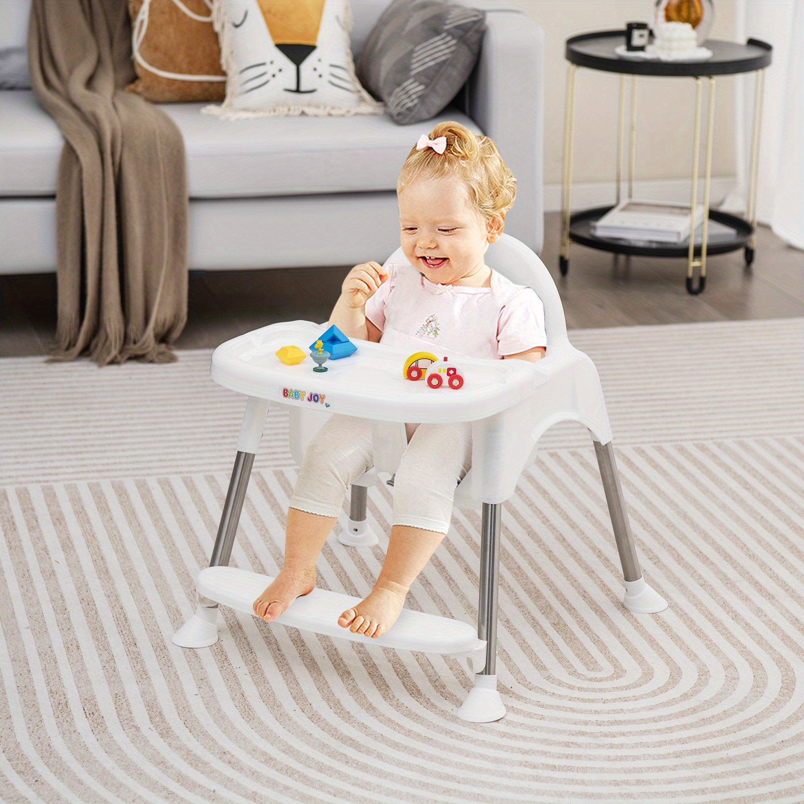 COSTWAY 4-IN-1 High Chair for Feeding And Dining with Dual Trays in White - Image 4