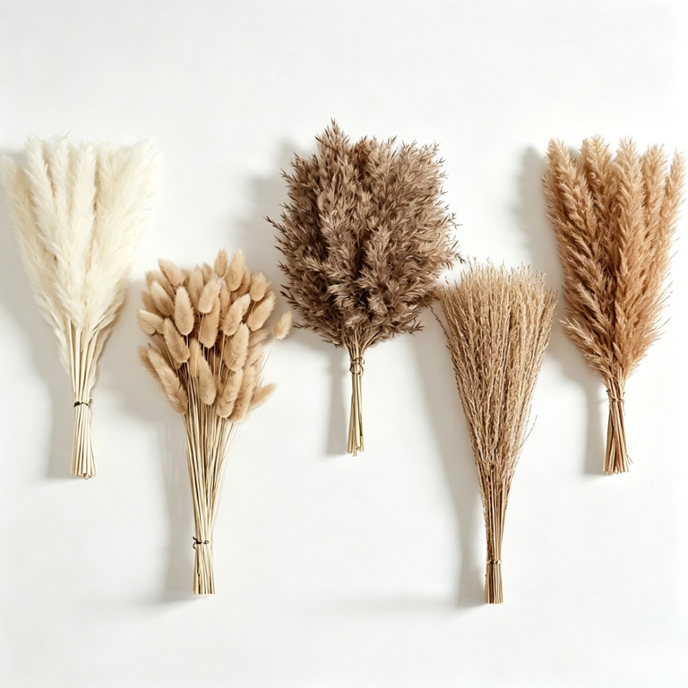 Image of 129pcs Dried Flower Pampas Bunny Rabbit Tail Grass Bouquet Boho Home Vase Room Living Seasonal Garden Decor Flowers 's Tail Wedding Party Decoration Festival Gift
