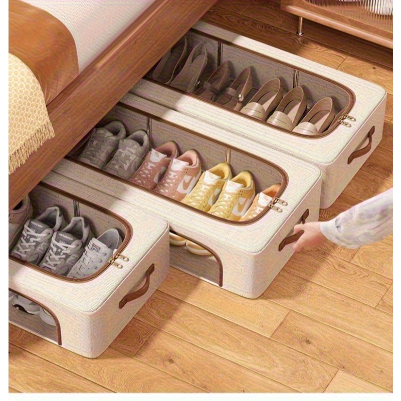Foldable Double Window Shoe Cabinet, Dust-Proof Stackable Storage