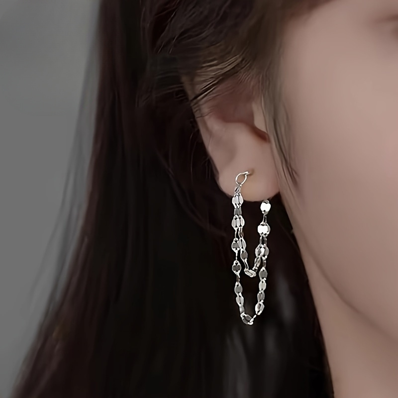a pair of elegant earrings with double layer chains and tassels suitable for gift   and daily wear classic daily jewelry accessories holiday and birthday gifts anniversary gifts   Product details 4