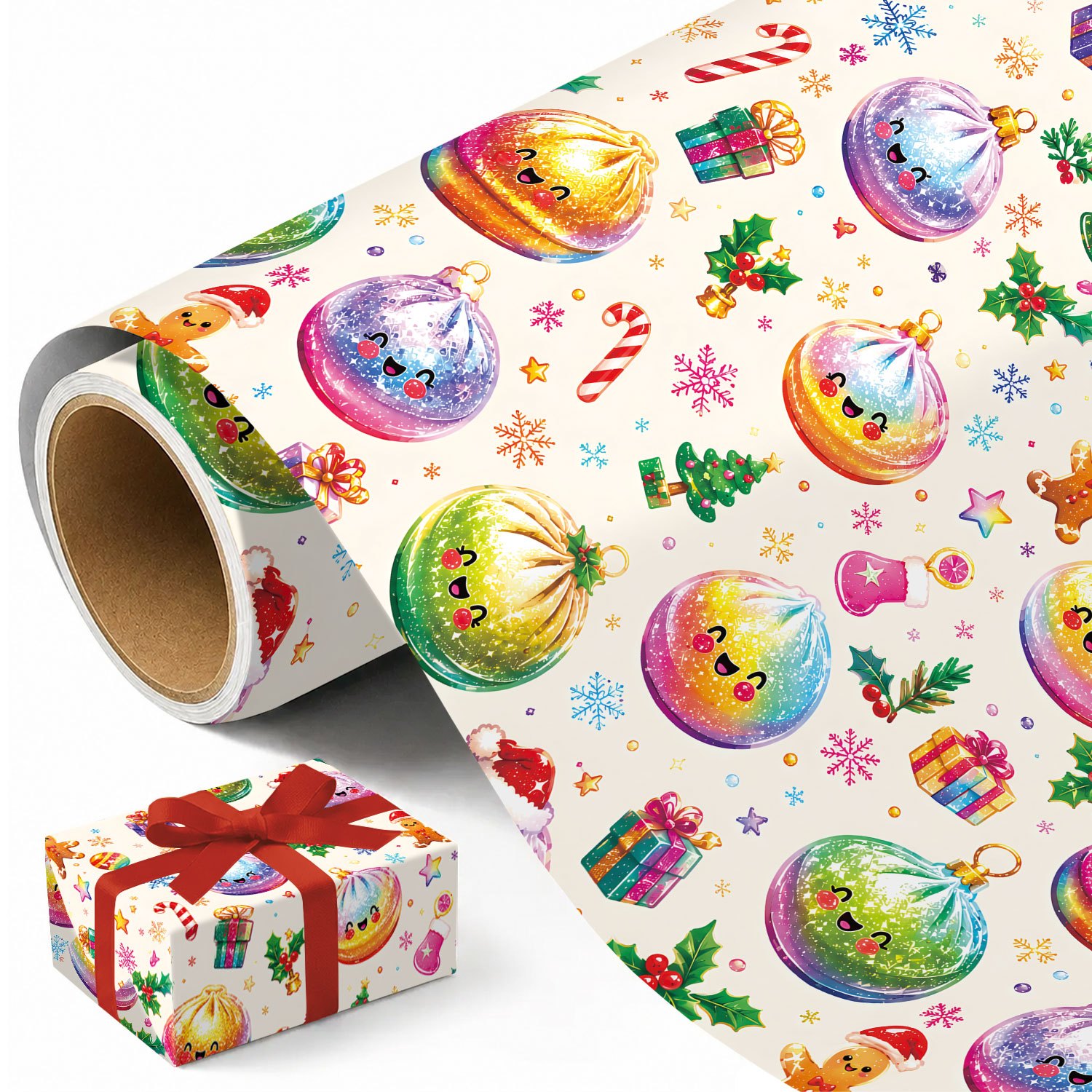 TEMU 1 Roll Christmas Wrapping Paper - Xmas Cute Cartoon , Designs For Holiday - Measuring 45cm × 300cm (17.7in × 118in)