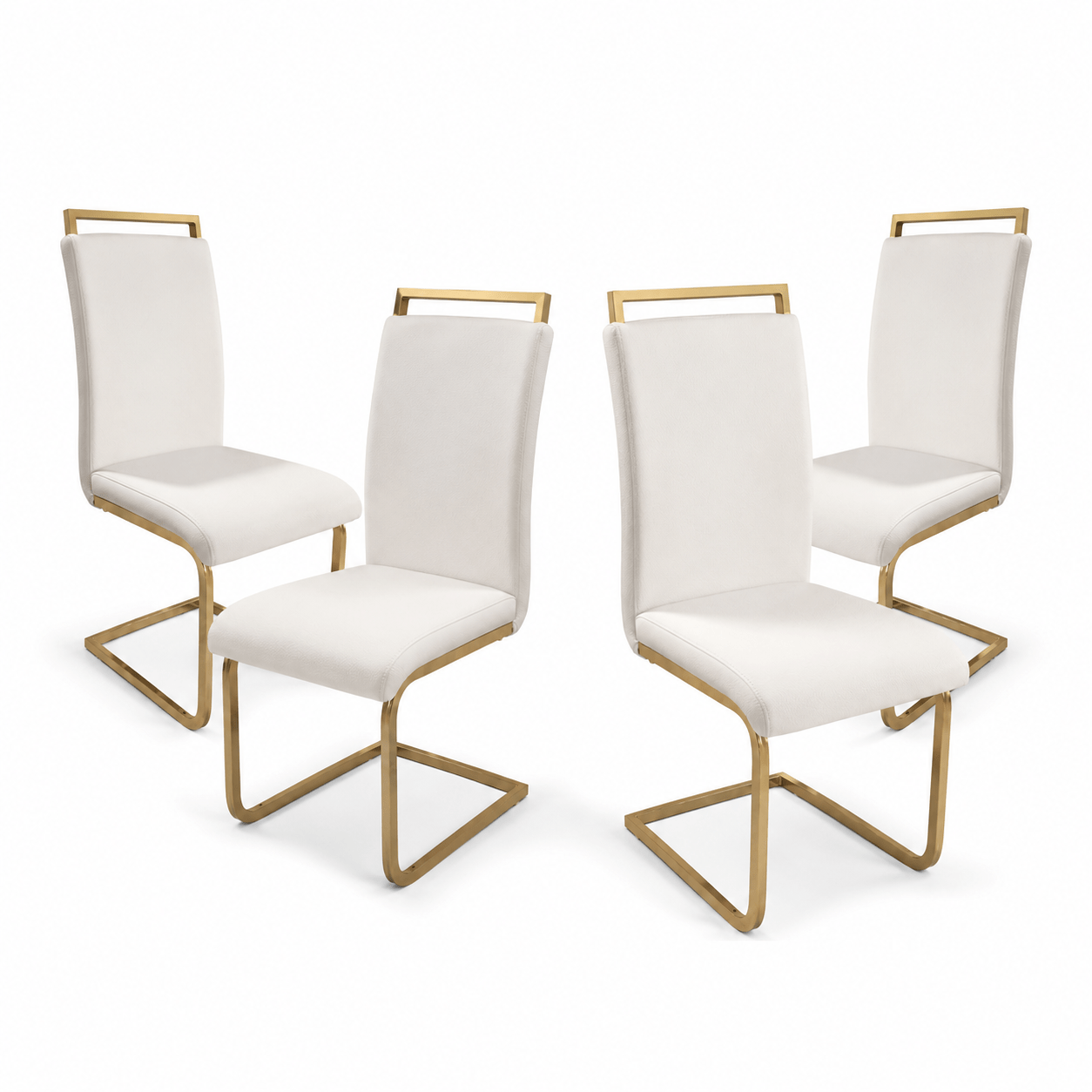 Modern Dining Chair Set Of 4, Pu Faux Leather High Back Upholstered Dining Room Side Chairs With Horizontal Stripe Backrest Design For Room Vanity Patio Dinner Chairs