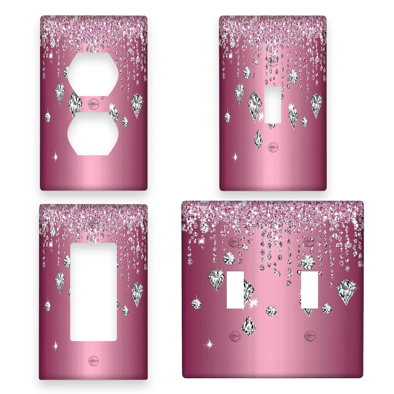 

Sparkling Diamond Glitter Light For Switch Cover - Pink & Silvery, Decorative Wall Plate For Home, Bathroom, Bedroom - , No Battery Required