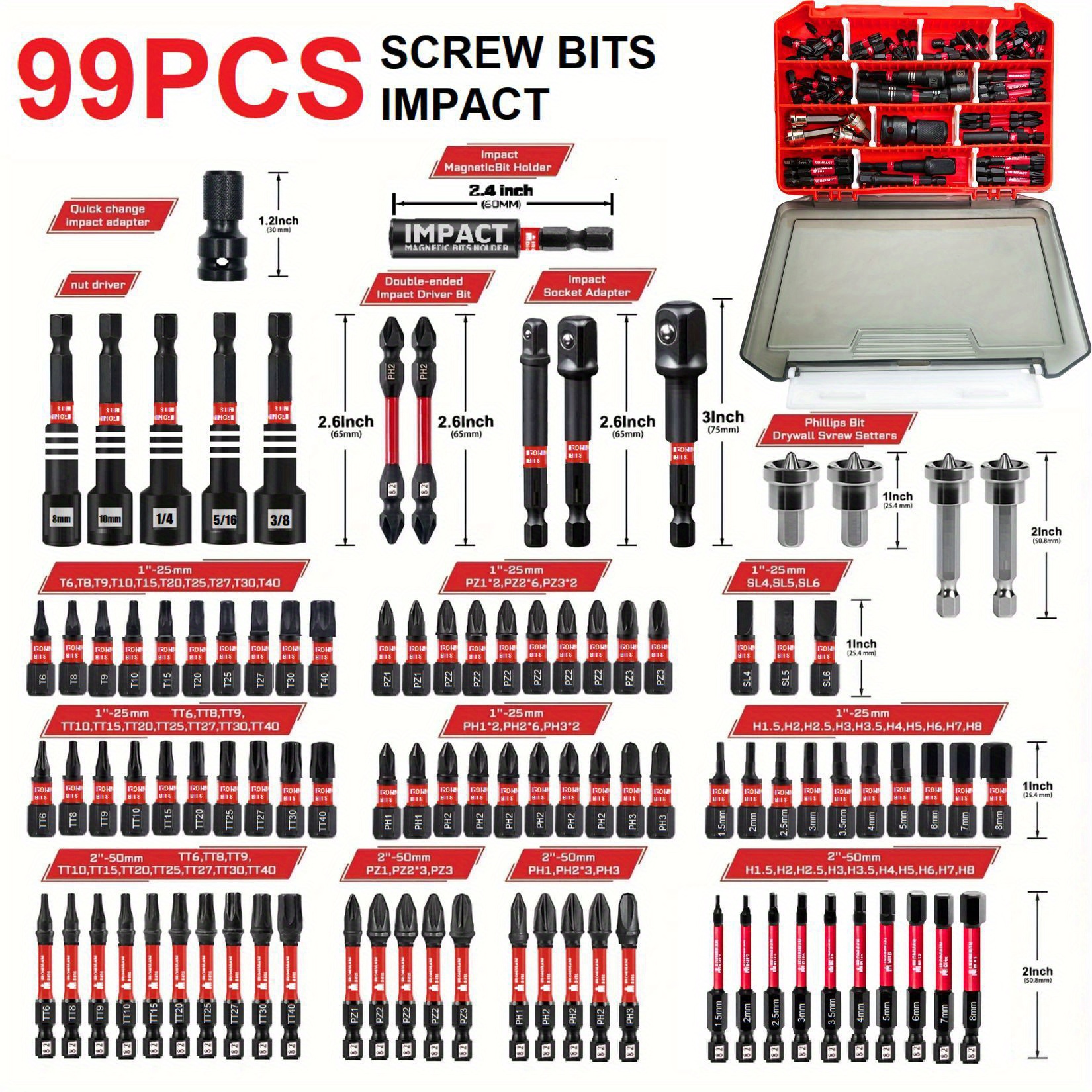 Image of 99pcs Bit Set Featuring Strong Hex, Cross, And Slotted Of -resistant S2 Steel, Compatible With Drills And Impact Drivers, Designed With Flextorque Anti-slip Technology, In A Sturdy Storage Case