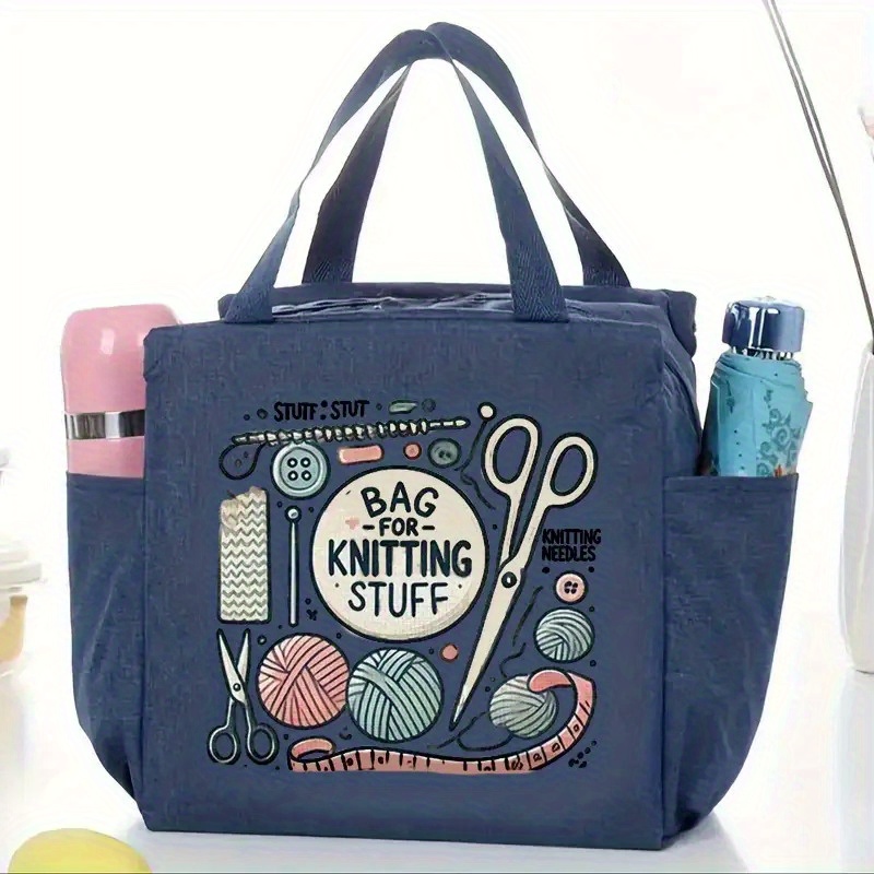 large capacity knitting storage bag zippered design machine washable polyester craft tote for knitting crochet weaving perfect gift for   with fun pattern and secure zipper closure