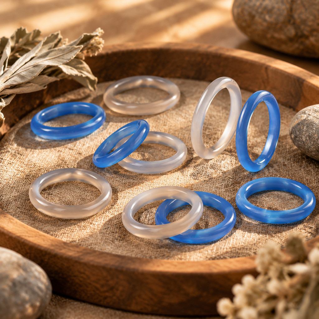 2pcs Natural Stone Ring Set - Gray & Blue Agate