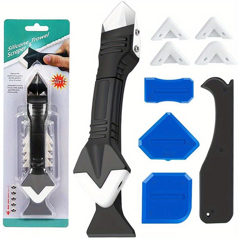 1 Set 3-in-1 Silicone Caulking Tool with Stainless Steel Head- Ideal for Sealing, Cleaning, and Scraping Glue- Durable Plastic Handle for Easy Use, Caulking Tool| Ergonomic Handle| Durable Plastic