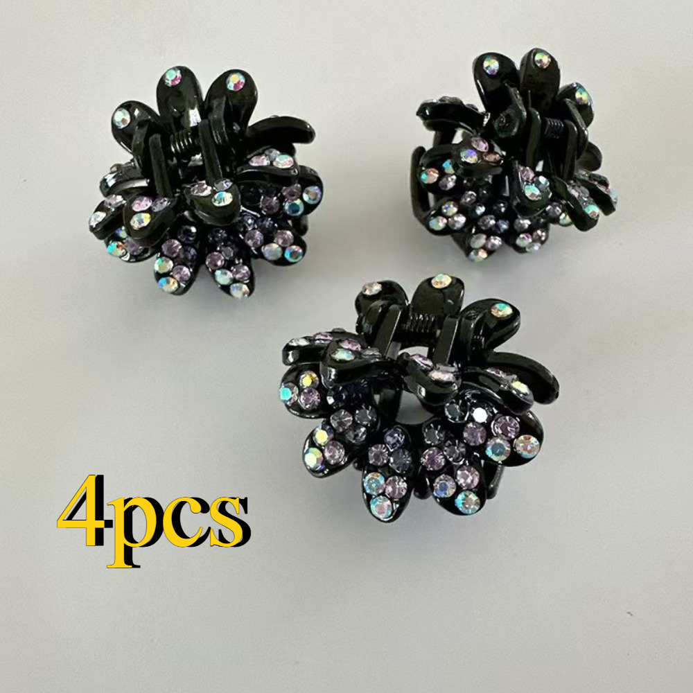 Image of A Set Of 4 Fishbone Shawl Hairpins With Flowers And Rhinestones, A New Stylish Accessory For Women To Create A Sophisticated Bun Hairstyle, Making It An Ideal Gift For The Holidays