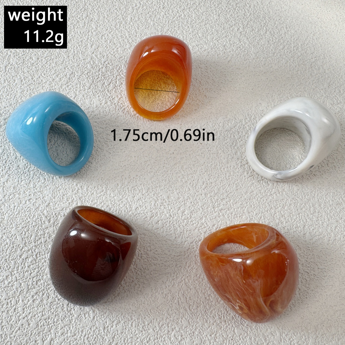 5pc Retro Exaggerated Geometric Resin Ring Set for Women