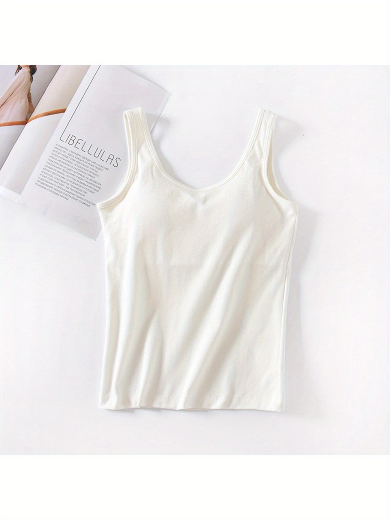 Vaslanda Built-In Bra Camisole Tops, Adjustable Spaghetti Strap Modal