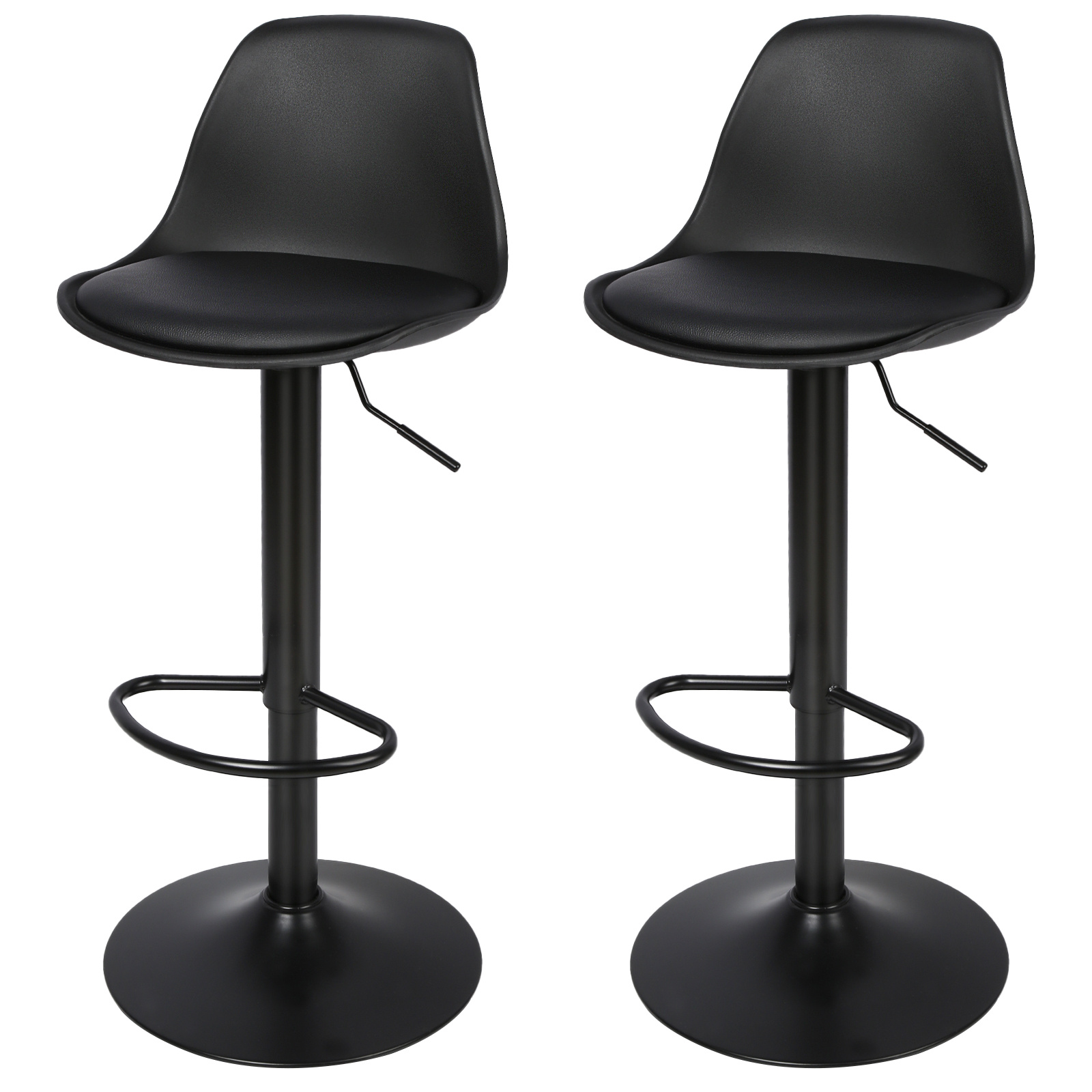 Set Of 2 Bar Stools With Seat Cushions - Black - × 33.5 × 55-75cm - Suitable For Kitchen And Bar - 360-degree Swivel, Height Adjustable