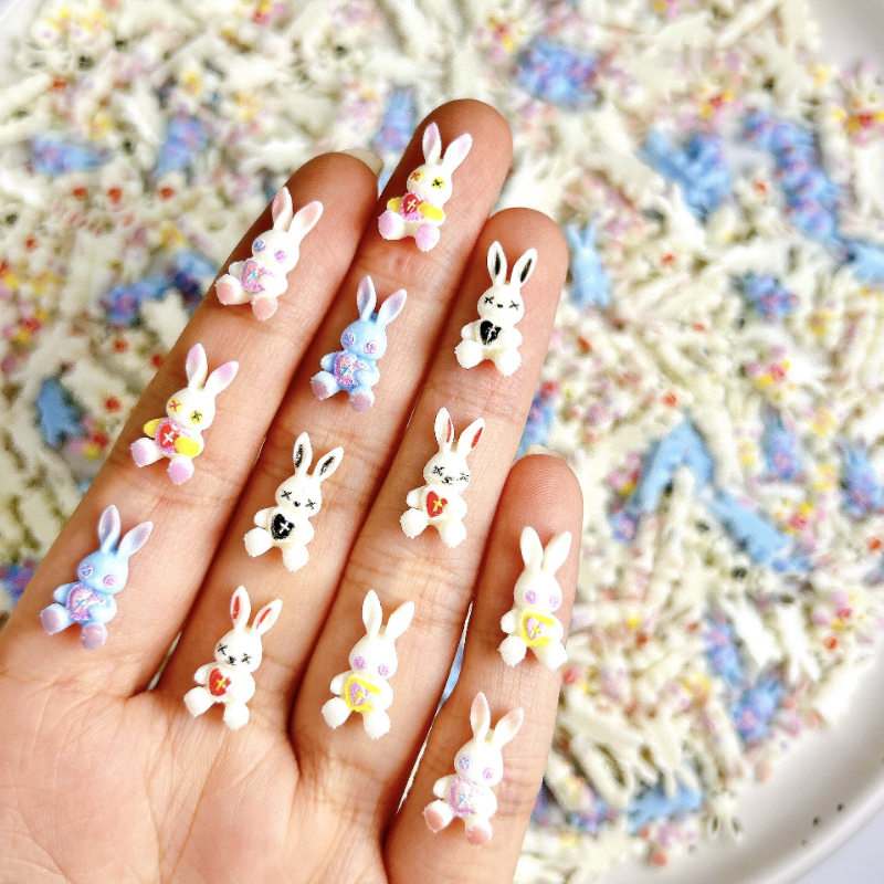 TEMU 55pcs Cute Long-eared Bunny Cartoon Resin Decorations - Sweet Accessories For Diy Nail Art, Earrings, Hair Clips, And Easter Crafts. Handmade Gift Decorations Resin Set