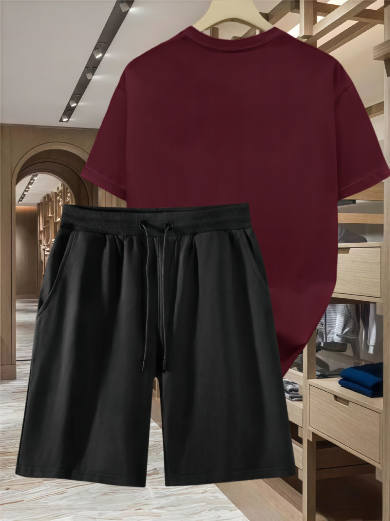 Two-Piece Casual Sports Set Featuring a Loose-Fitting Round-Neck Digital Print T-Shirt And Drawstring Shorts, Suitable for Both Men And Women, Perfect for Summer Beach Activities.